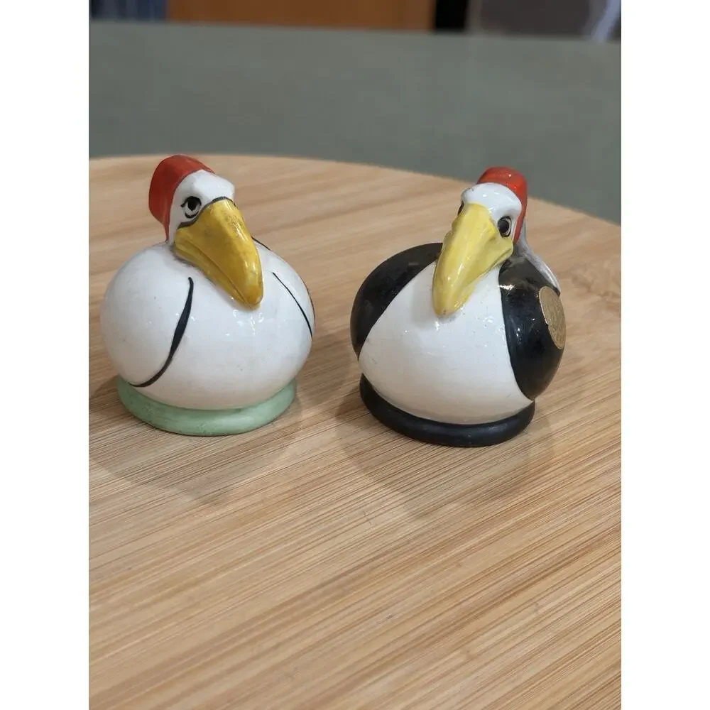 Vintage Czechoslovakia Figural Vulture Bird Salt Pepper Shakers Foil Label Pair